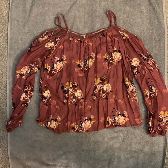 Pink/Purple floral non-shoulder top with long sleeves - Picture 2 of 5